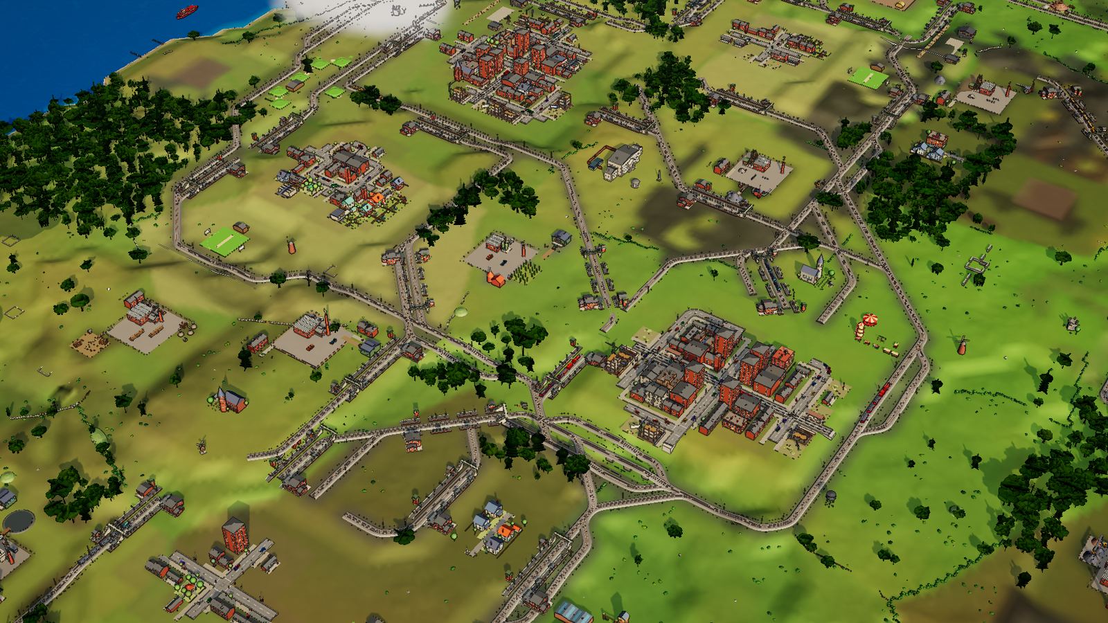 A whole region from above, laced with lines, junctions and loops.